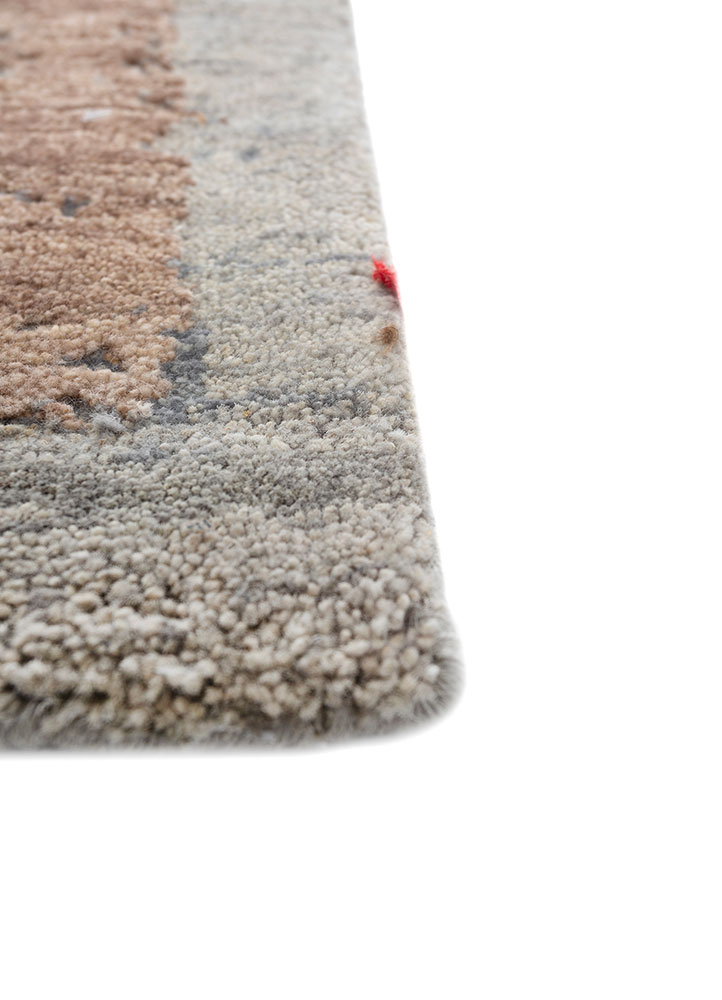 entropy beige and brown afghan wool hand knotted Rug - Corner