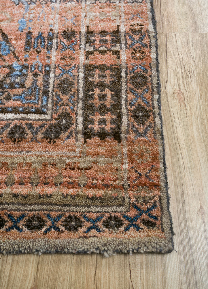 viscaya red and orange afghan wool hand knotted Rug - Corner