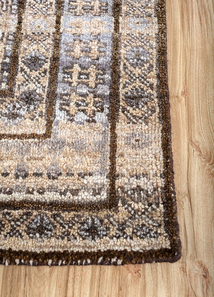 viscaya beige and brown afghan wool hand knotted Rug - Corner