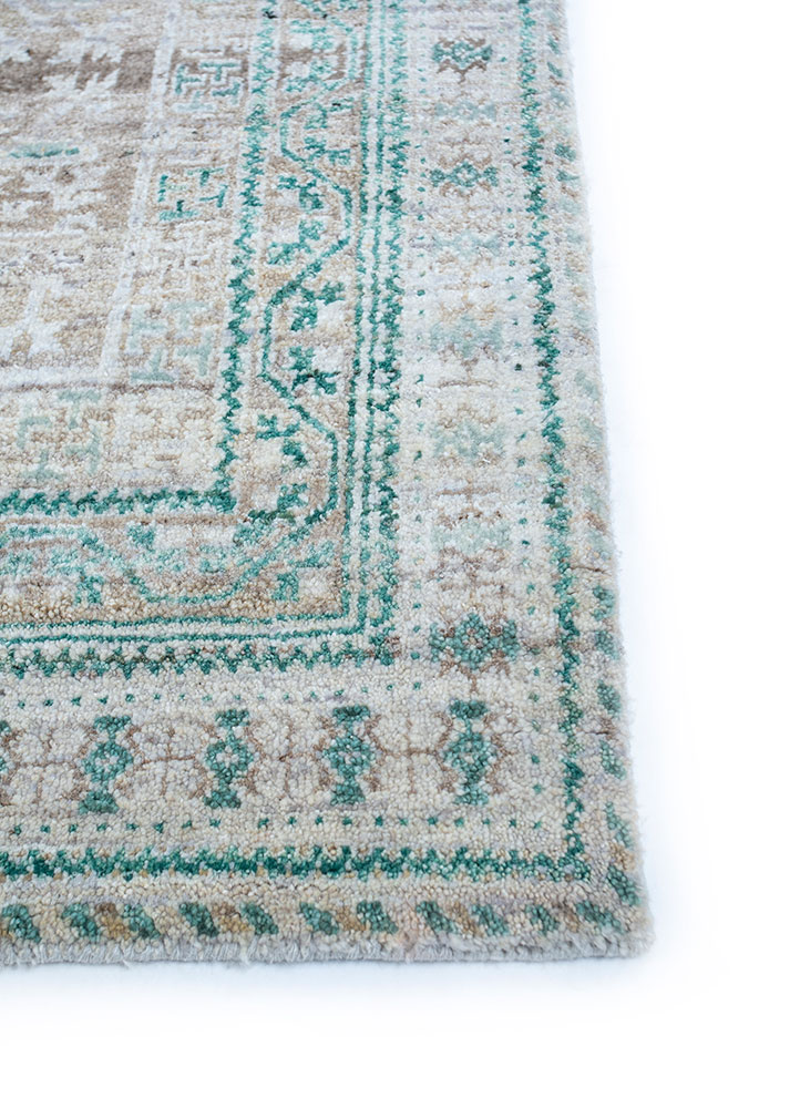 viscaya beige and brown afghan wool hand knotted Rug - Corner