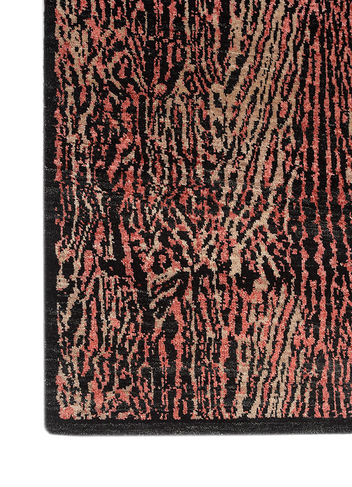 gilded age grey and black wool hand knotted Rug - Corner