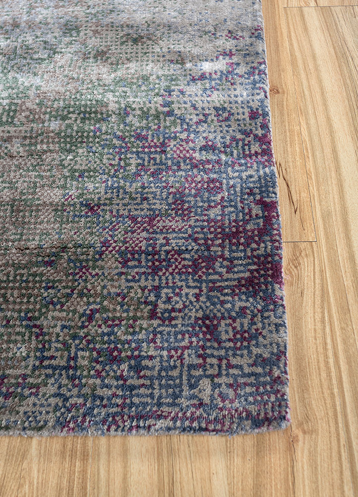 afterglow by kavi grey and black wool and bamboo silk hand knotted Rug - Corner