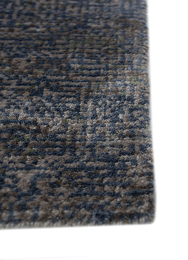 afterglow by kavi grey and black bamboo silk hand knotted Rug - Corner