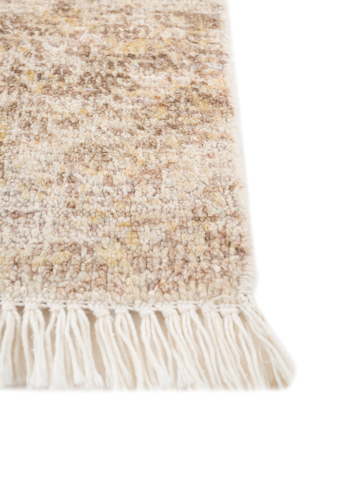entropy ivory afghan wool and silk hand knotted Rug - Corner