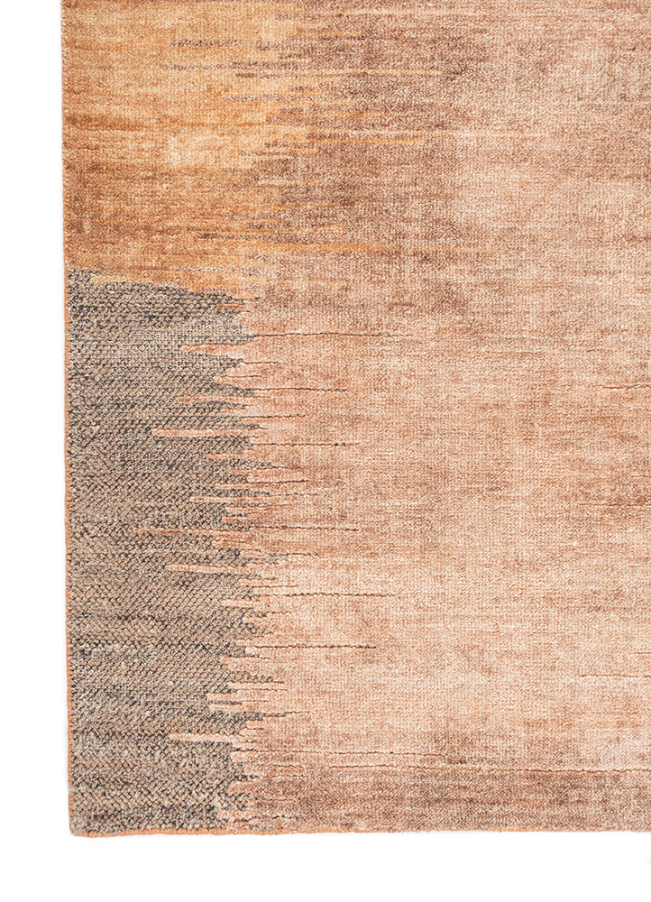 hidden by kavi red and orange afghan wool and silk hand knotted Rug - Corner