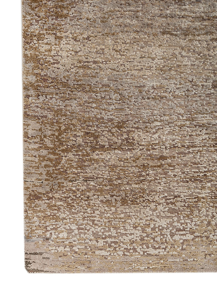 entropy beige and brown wool and silk hand knotted Rug - Corner