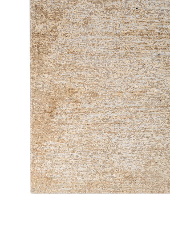 entropy ivory wool and silk hand knotted Rug - Corner