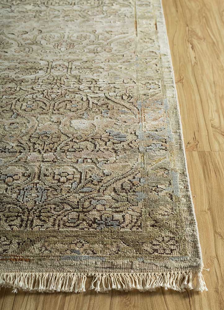 viscaya beige and brown afghan wool and silk hand knotted Rug - Corner
