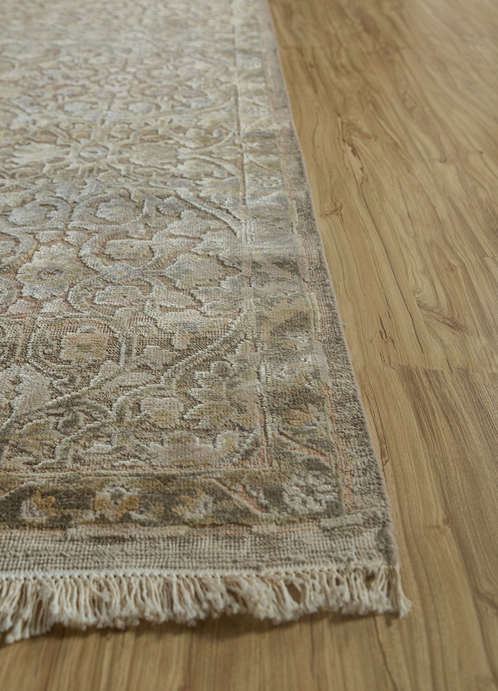 viscaya ivory afghan wool and silk hand knotted Rug - Corner