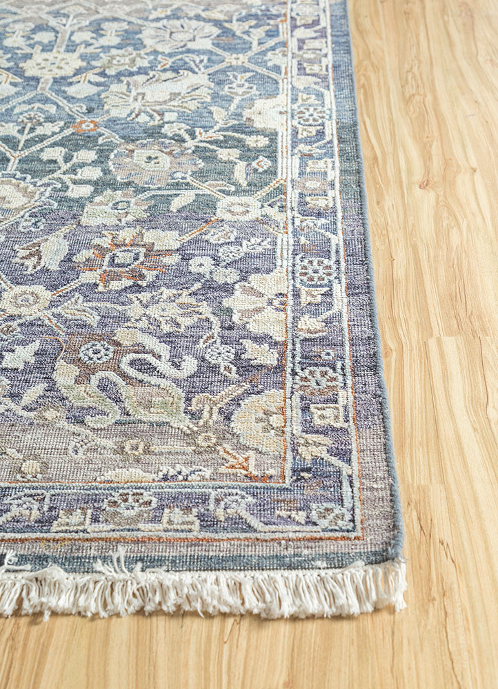 viscaya blue afghan wool and silk hand knotted Rug - Corner