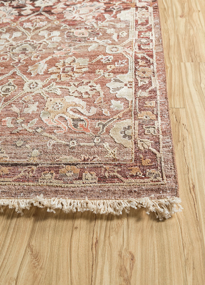 viscaya red and orange afghan wool and silk hand knotted Rug - Corner