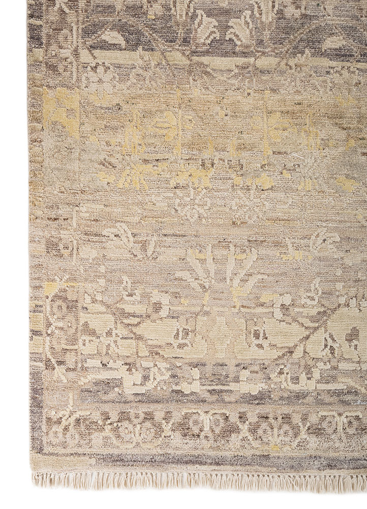 viscaya ivory afghan wool and silk hand knotted Rug - Corner
