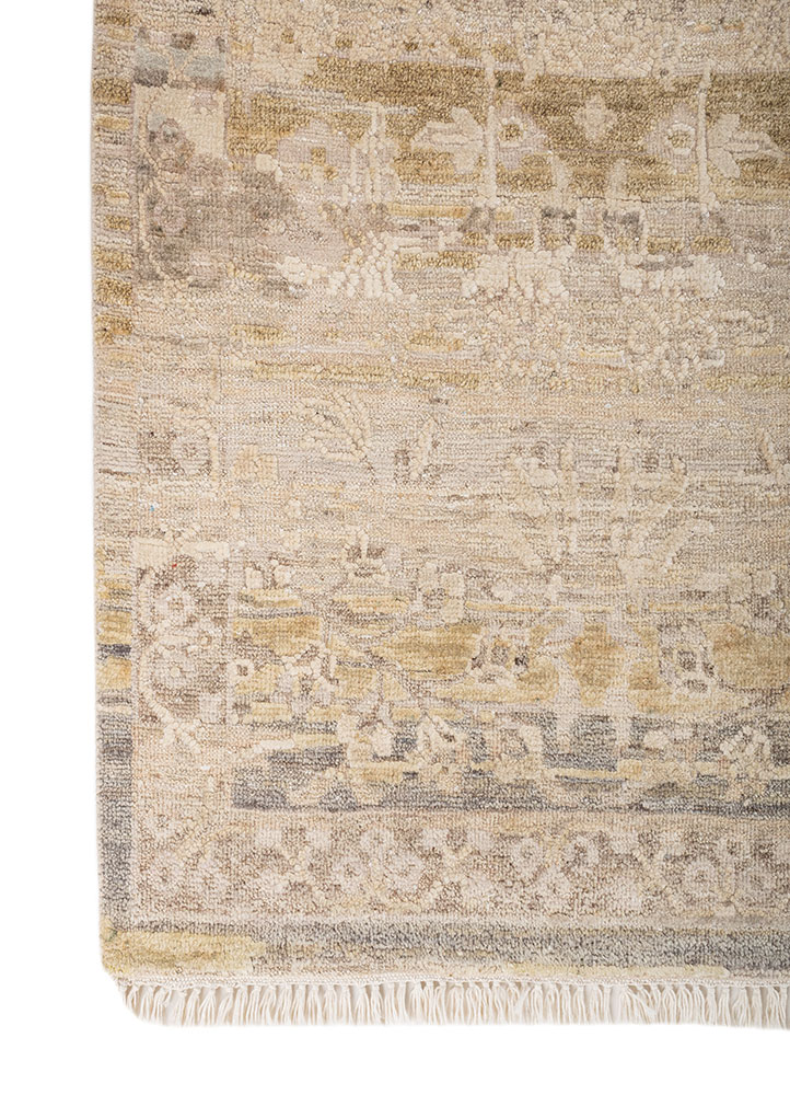viscaya ivory afghan wool and silk hand knotted Rug - Corner