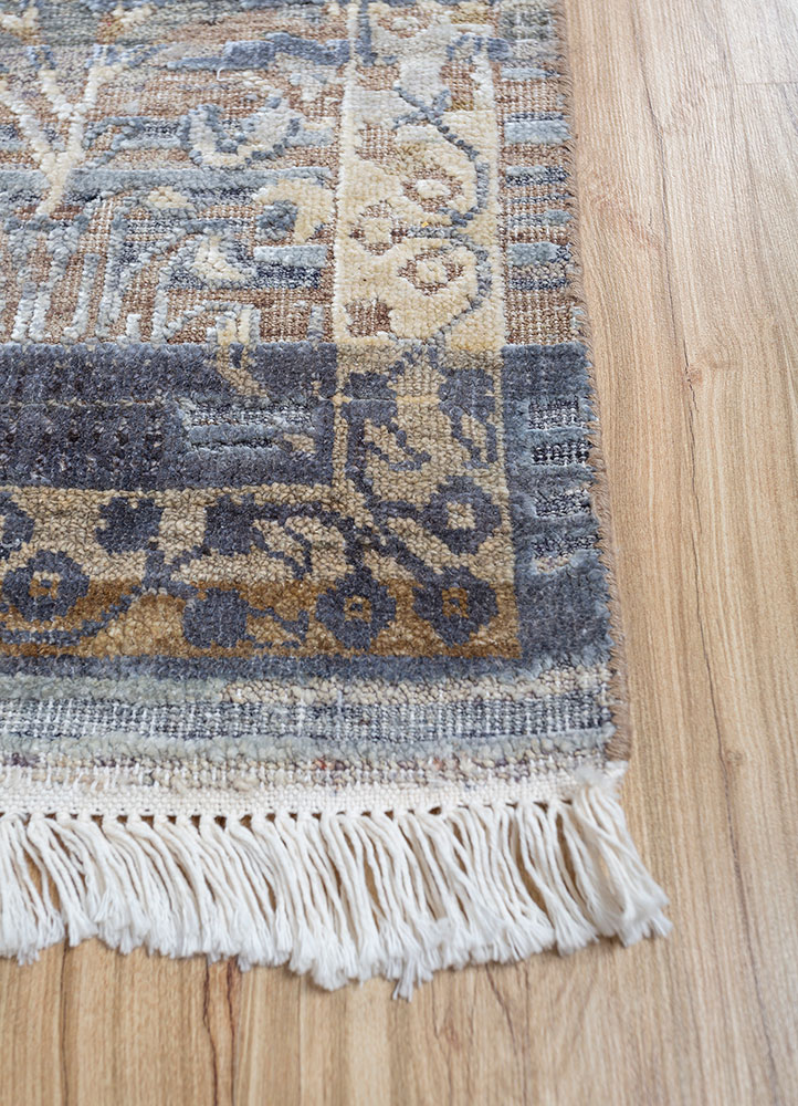 viscaya beige and brown afghan wool and silk hand knotted Rug - Corner