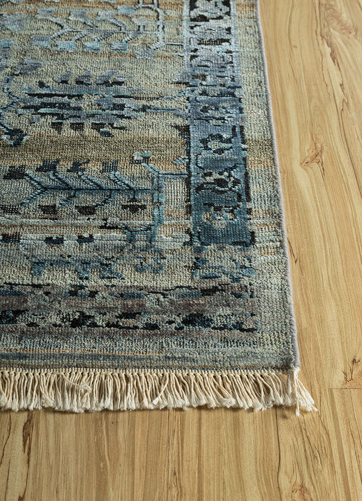 viscaya blue afghan wool and silk hand knotted Rug - Corner