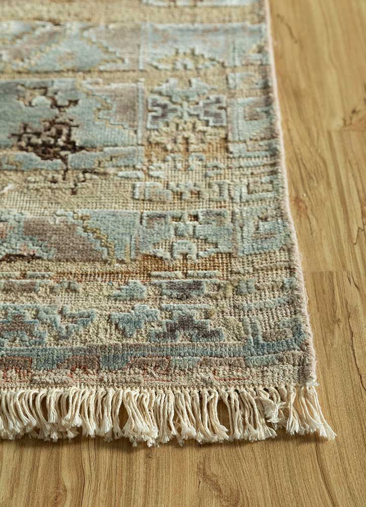 viscaya beige and brown afghan wool and silk hand knotted Rug - Corner