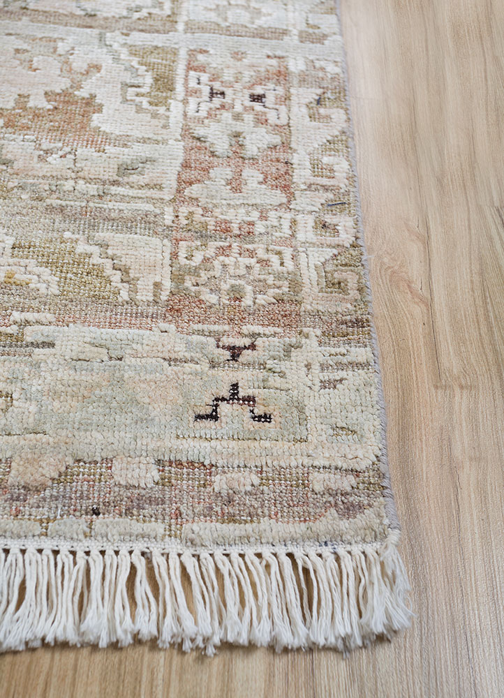 viscaya beige and brown afghan wool and silk hand knotted Rug - Corner
