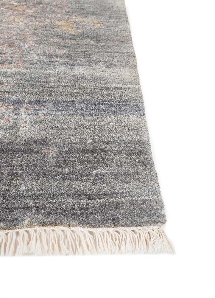far east grey and black afghan wool and silk hand knotted Rug - Corner