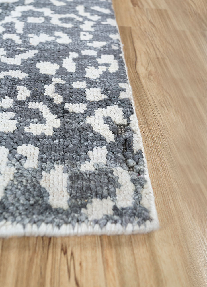 entropy grey and black afghan wool and silk hand knotted Rug - Corner