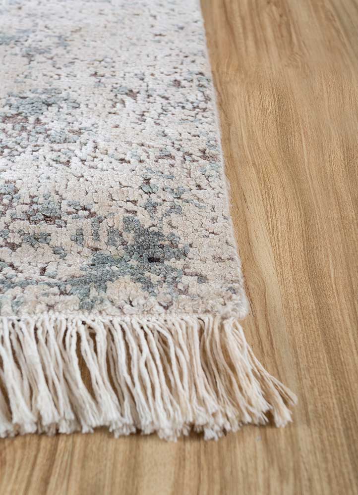 entropy ivory afghan wool and silk hand knotted Rug - Corner