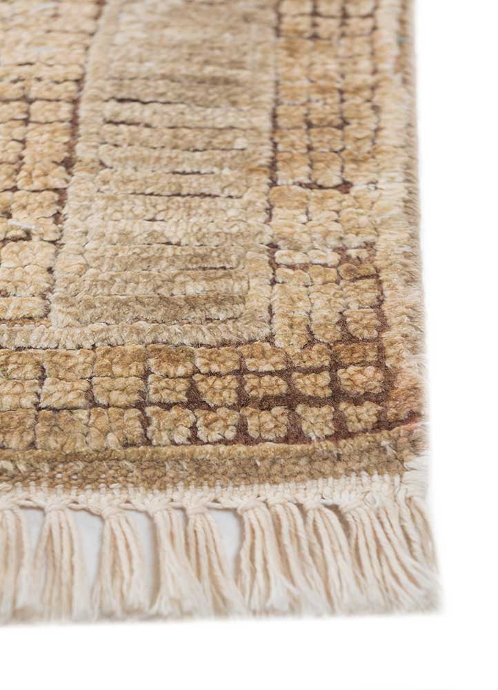 thyme beige and brown afghan wool and silk hand knotted Rug - Corner