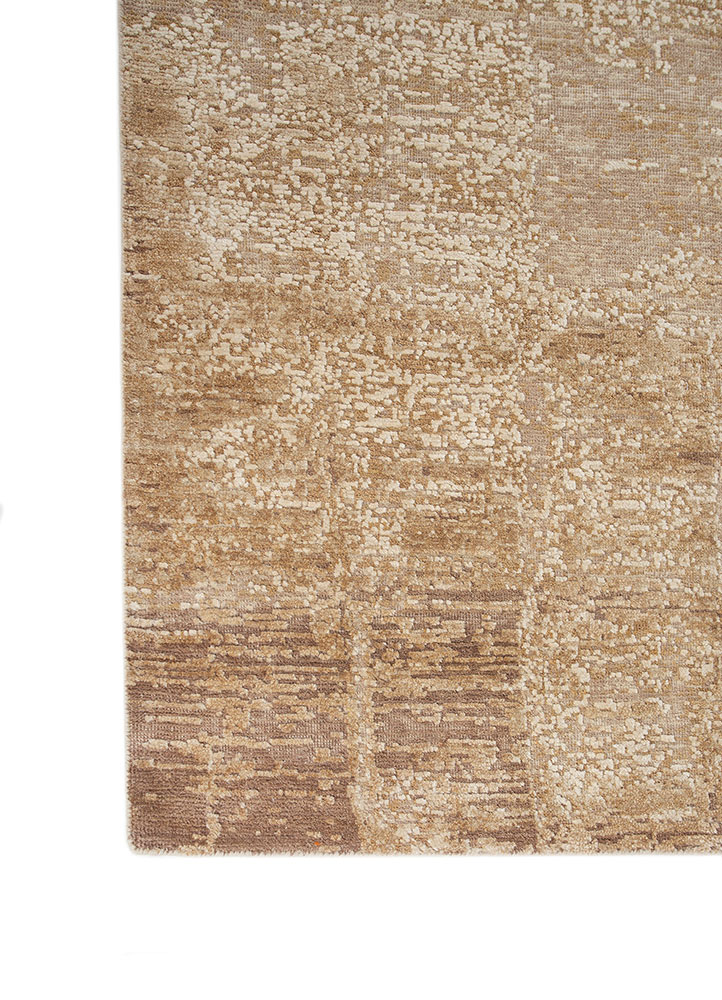 entropy beige and brown wool and silk hand knotted Rug - Corner
