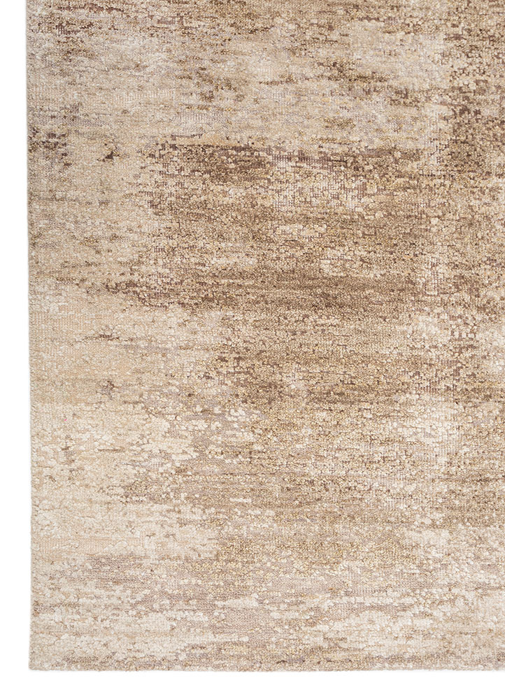 entropy ivory wool and silk hand knotted Rug - Corner