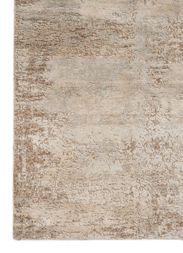 entropy ivory wool and silk hand knotted Rug - Corner