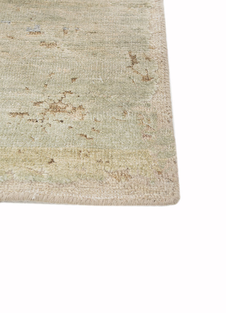 entropy green afghan wool and silk hand knotted Rug - Corner