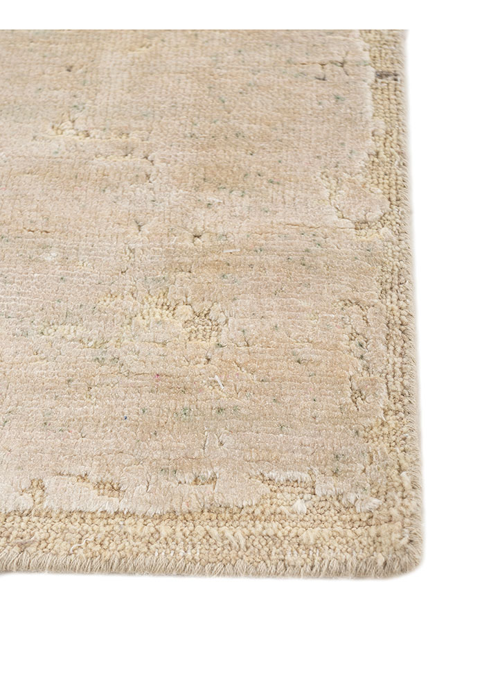 entropy ivory afghan wool and silk hand knotted Rug - Corner
