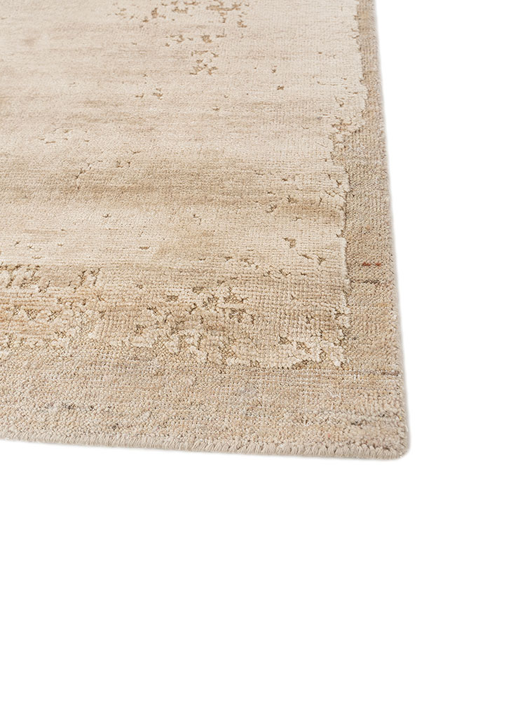 entropy beige and brown afghan wool and silk hand knotted Rug - Corner