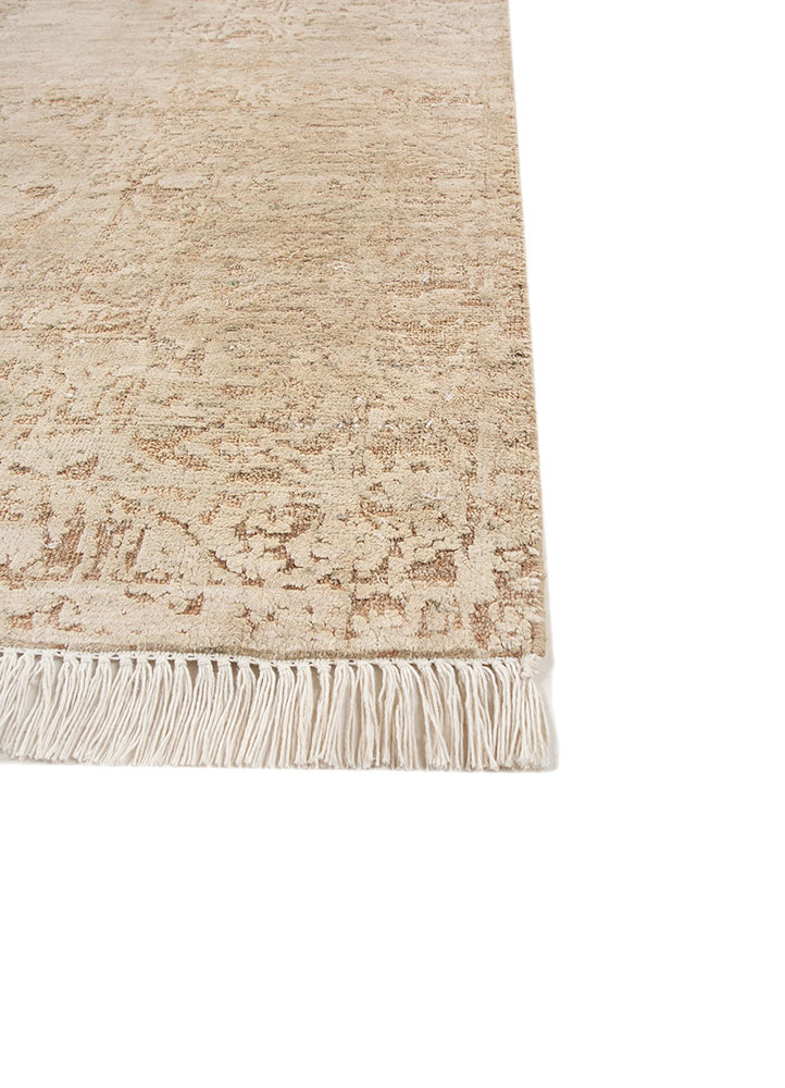 far east beige and brown afghan wool and silk hand knotted Rug - Corner