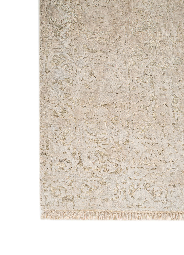 far east ivory afghan wool and silk hand knotted Rug - Corner