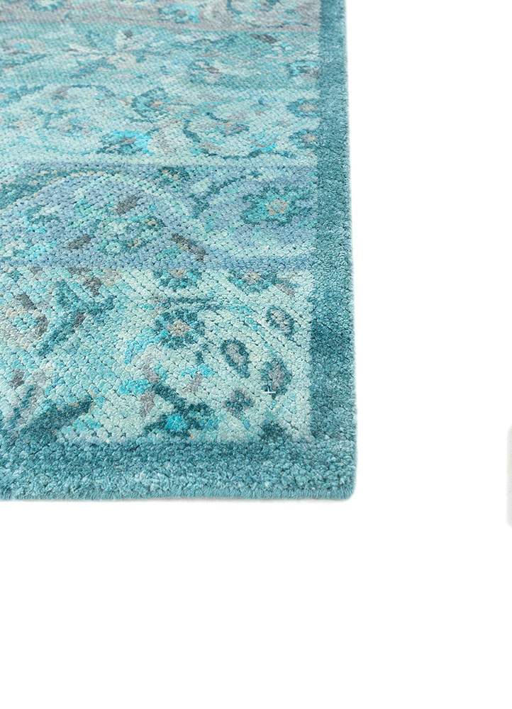 far pavilions blue wool and silk hand knotted Rug - Corner