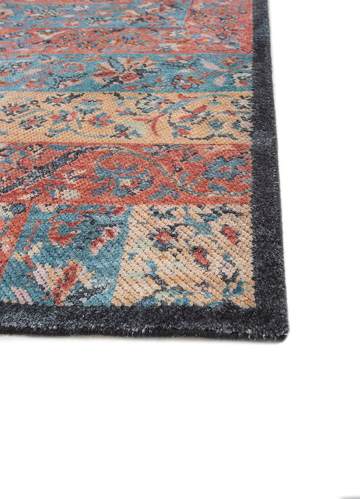 far pavilions red and orange wool and silk hand knotted Rug - Corner