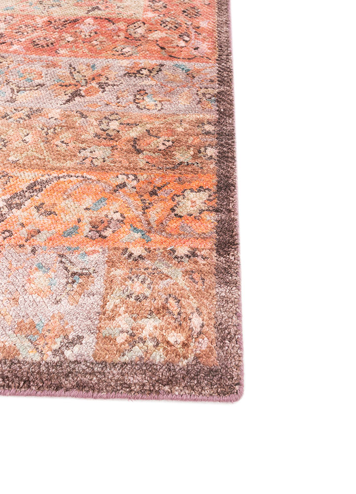 far pavilions red and orange wool and silk hand knotted Rug - Corner