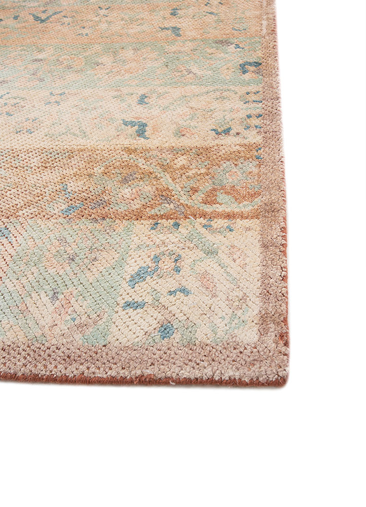 far pavilions red and orange wool and silk hand knotted Rug - Corner