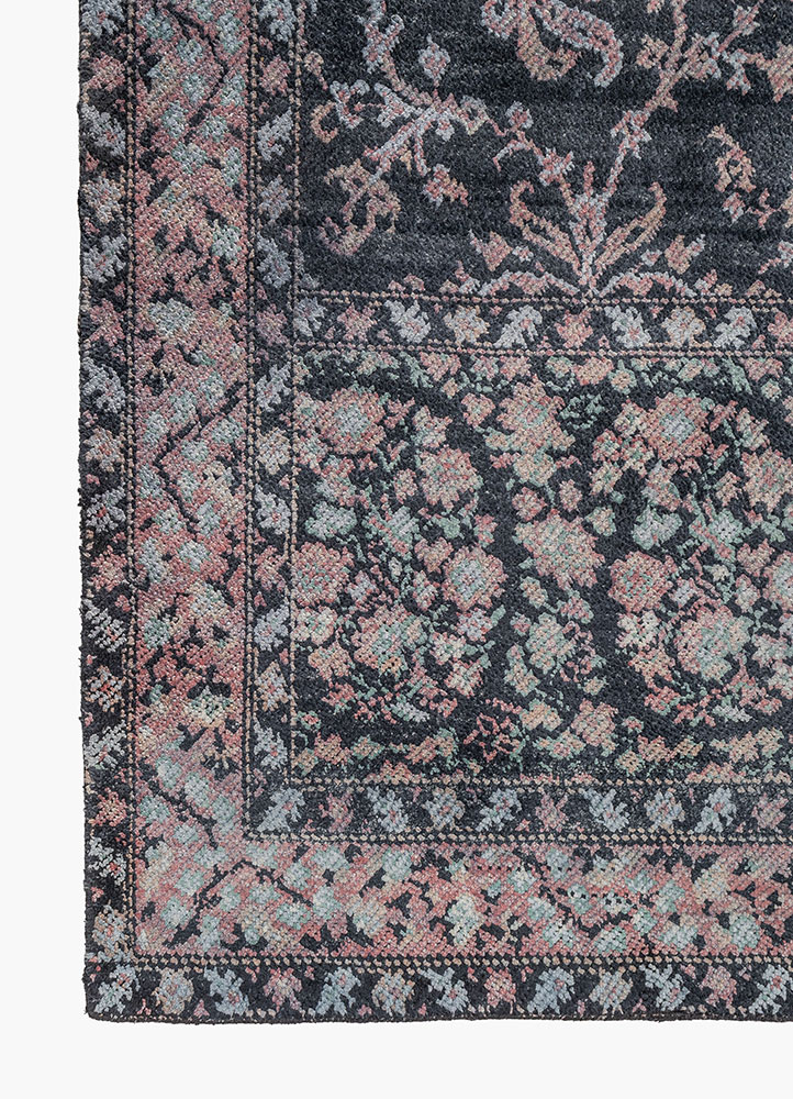 far pavilions grey and black wool and silk hand knotted Rug - Corner