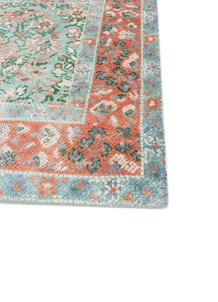 far pavilions blue wool and silk hand knotted Rug - Corner
