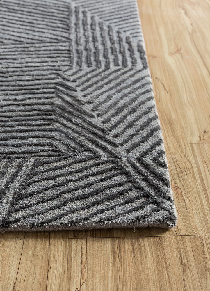 azalea grey and black wool and bamboo silk hand knotted Rug - Corner