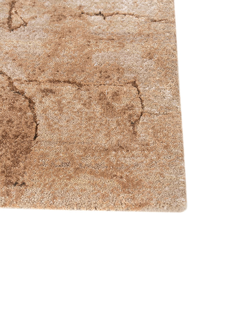 script beige and brown wool and bamboo silk hand knotted Rug - Corner