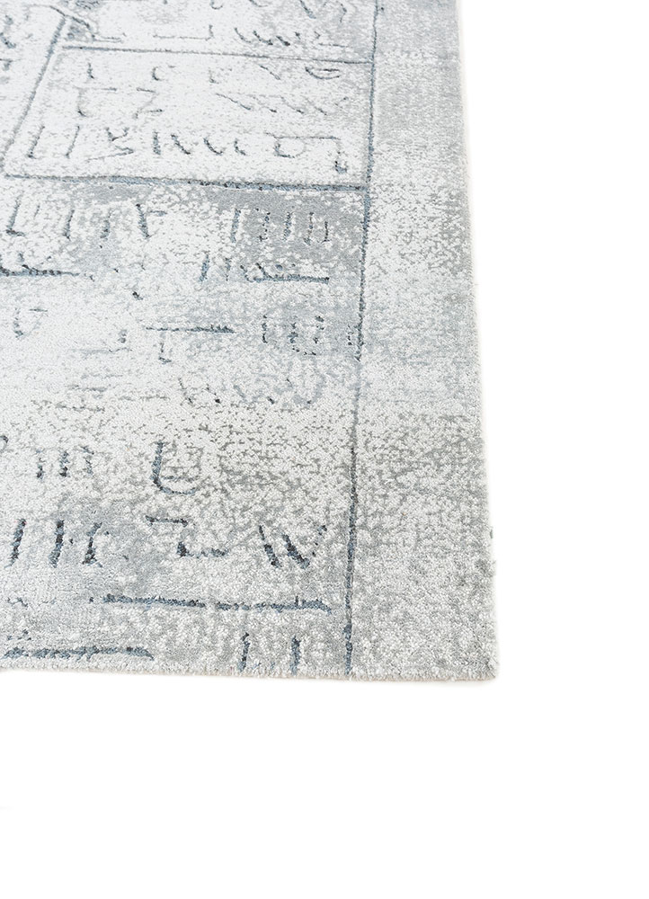 script blue wool and bamboo silk hand knotted Rug - Corner