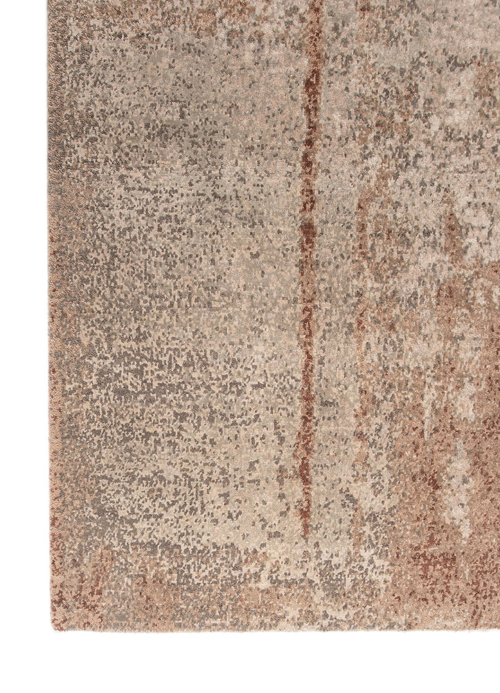 entropy beige and brown wool and bamboo silk hand knotted Rug - Corner