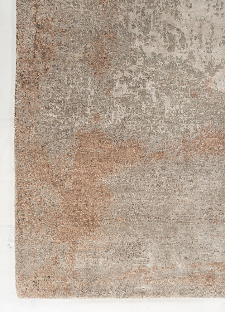 entropy beige and brown wool and bamboo silk hand knotted Rug - Corner