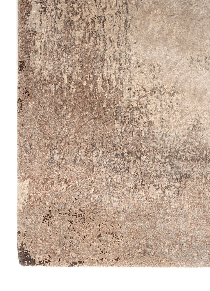 entropy beige and brown wool and bamboo silk hand knotted Rug - Corner