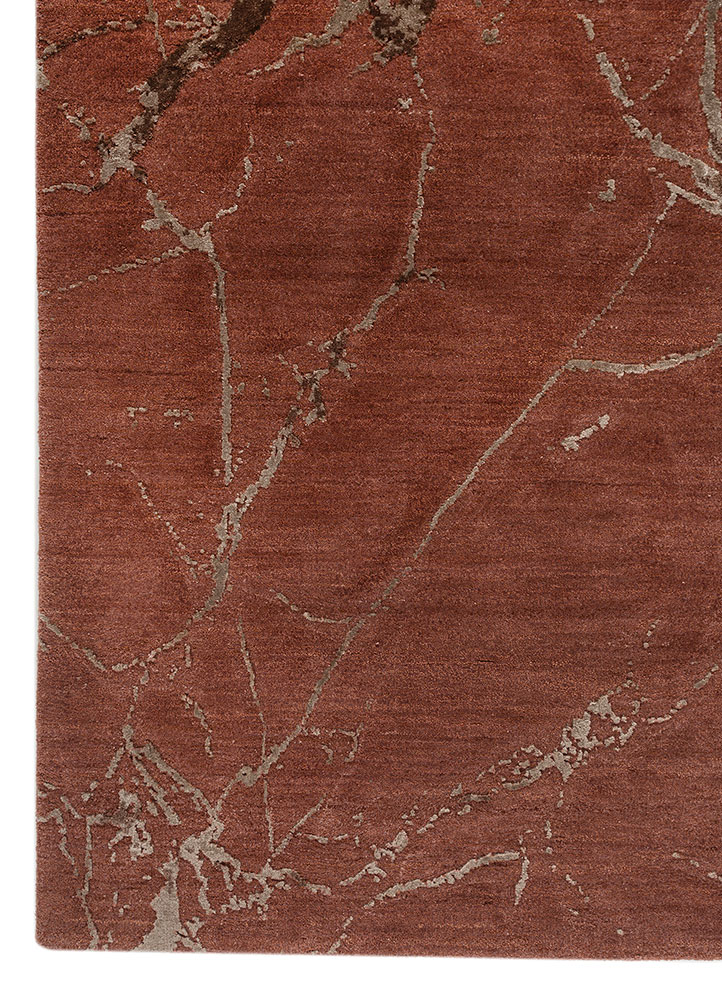 urban pause by kavi red and orange wool and bamboo silk hand knotted Rug - Corner