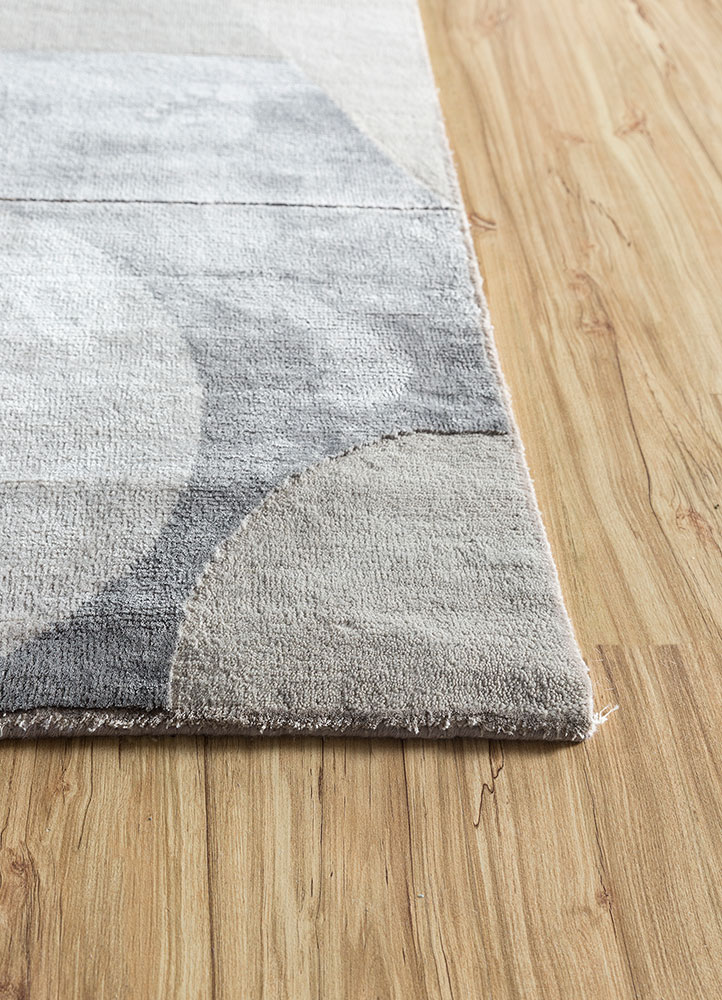 chaos theory by kavi grey and black wool and bamboo silk hand knotted Rug - Corner