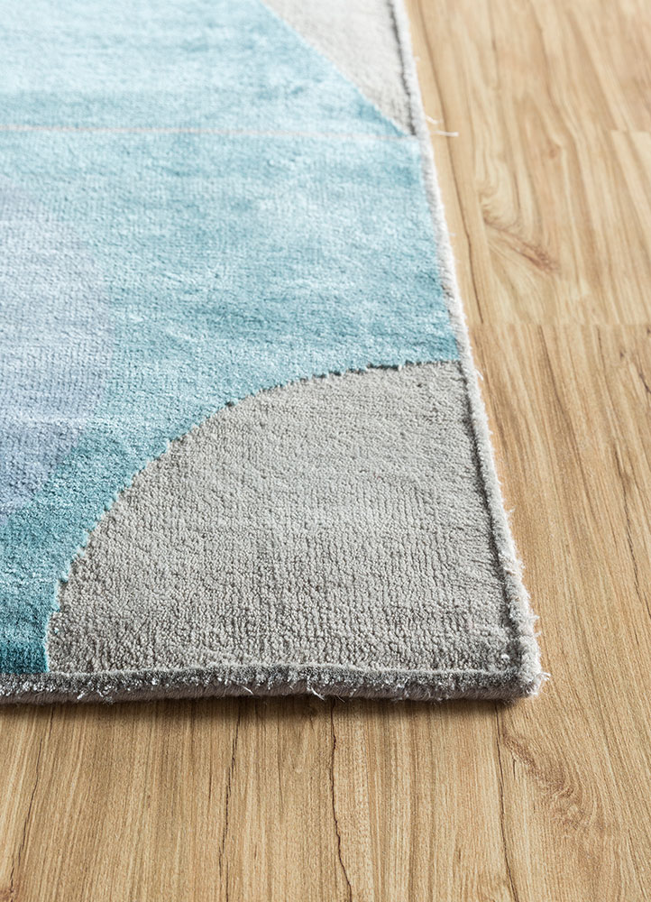 chaos theory by kavi grey and black wool and bamboo silk hand knotted Rug - Corner