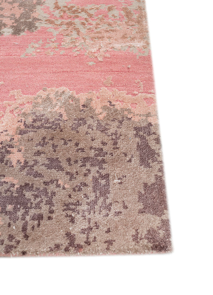 project error by kavi pink and purple wool and bamboo silk hand knotted Rug - Corner