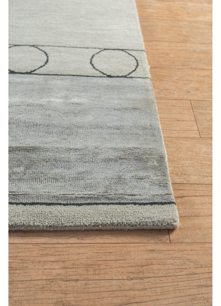 aakar by kavi grey and black wool and bamboo silk hand knotted Rug - Corner